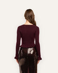 Finian Ruffle Cardigan Dark Syrah/Gold Sweater - Cardigans L'Agence 