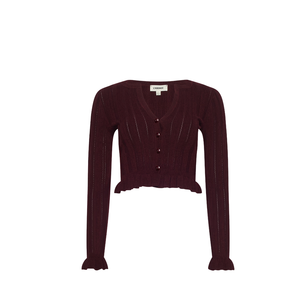 Finian Ruffle Cardigan Dark Syrah/Gold Sweater - Cardigans L'Agence 