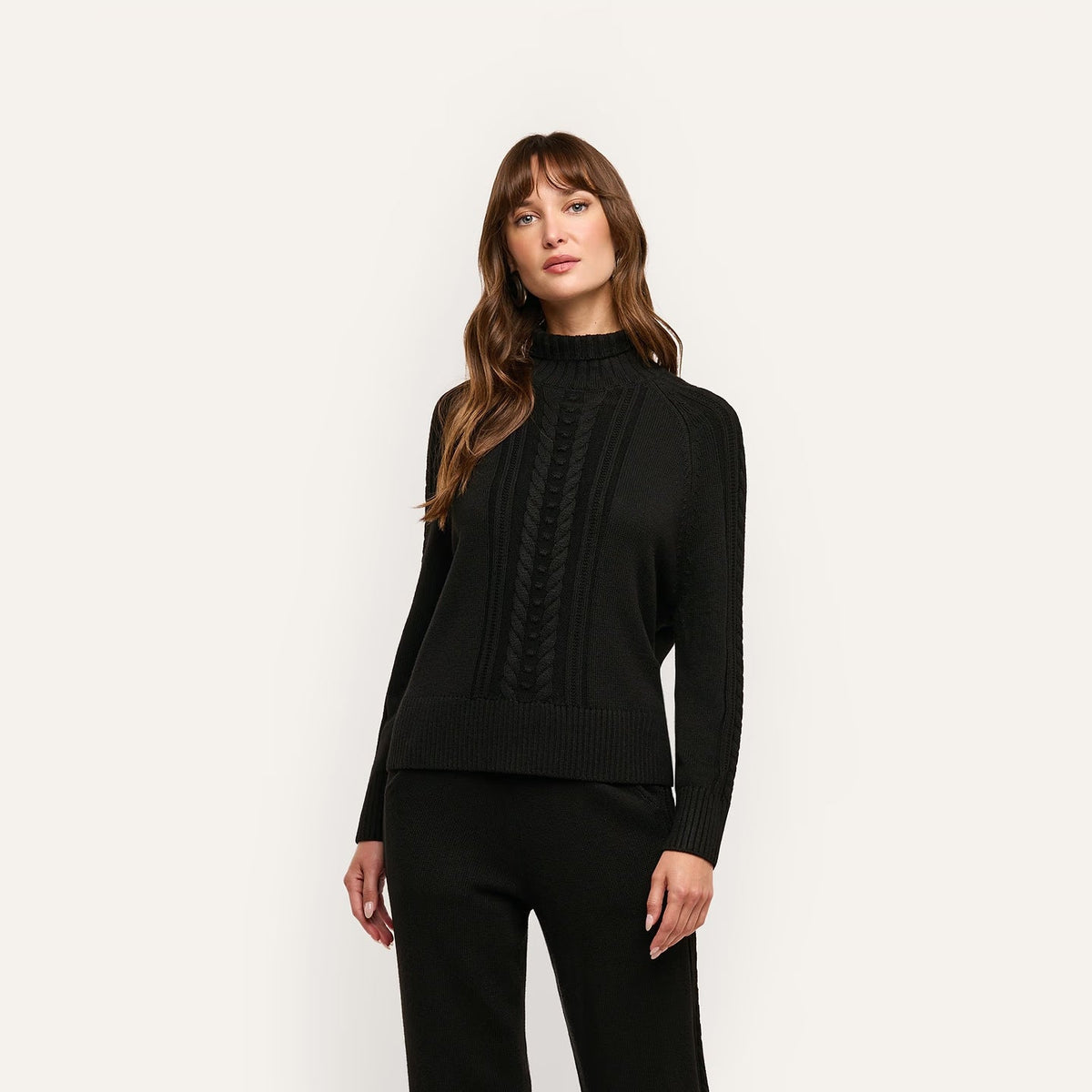 Sandrina Cable Turtleneck Black Sweater - Turtleneck L'Agence 