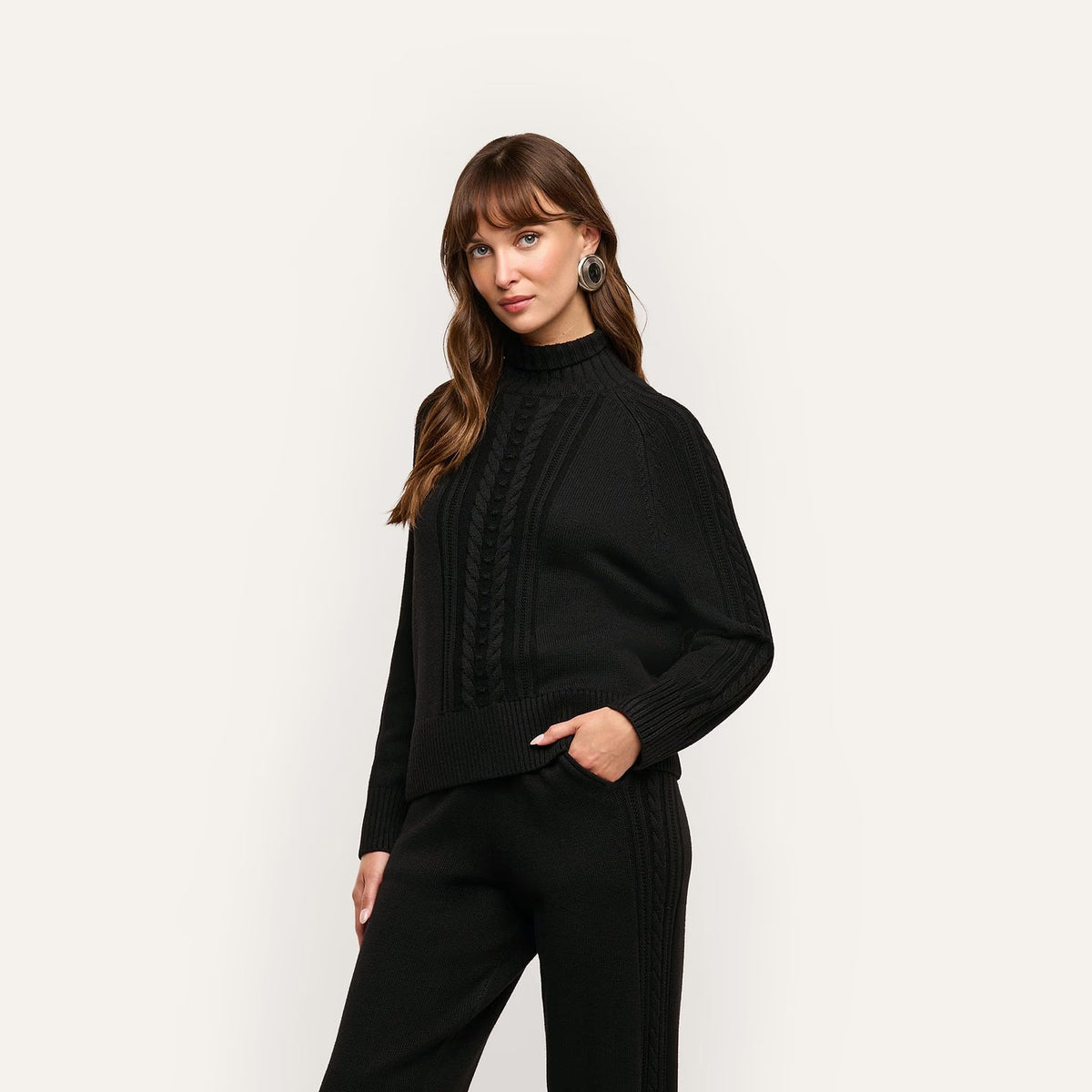 Sandrina Cable Turtleneck Black Sweater - Turtleneck L'Agence 