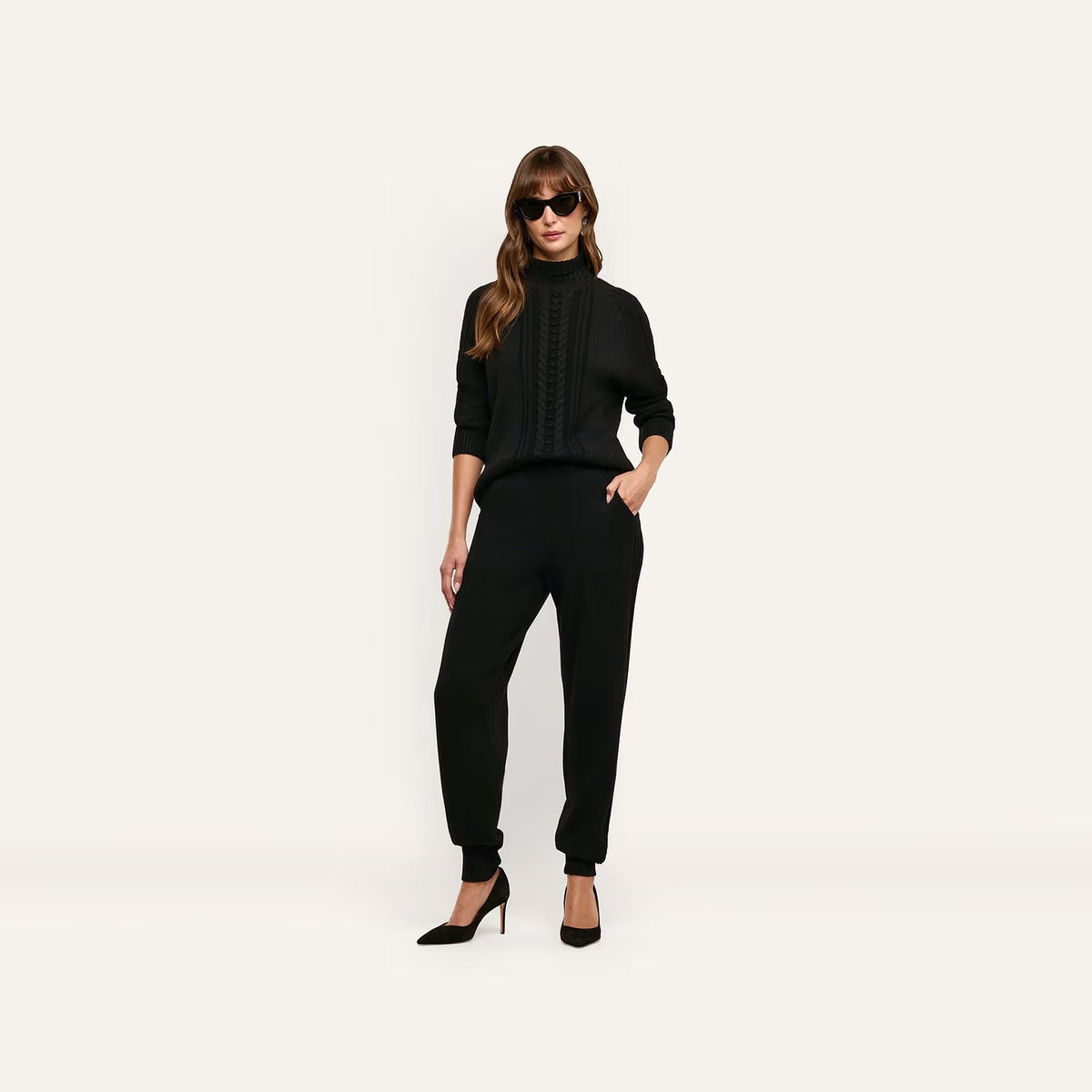 Sandrina Cable Turtleneck Black Sweater - Turtleneck L'Agence 