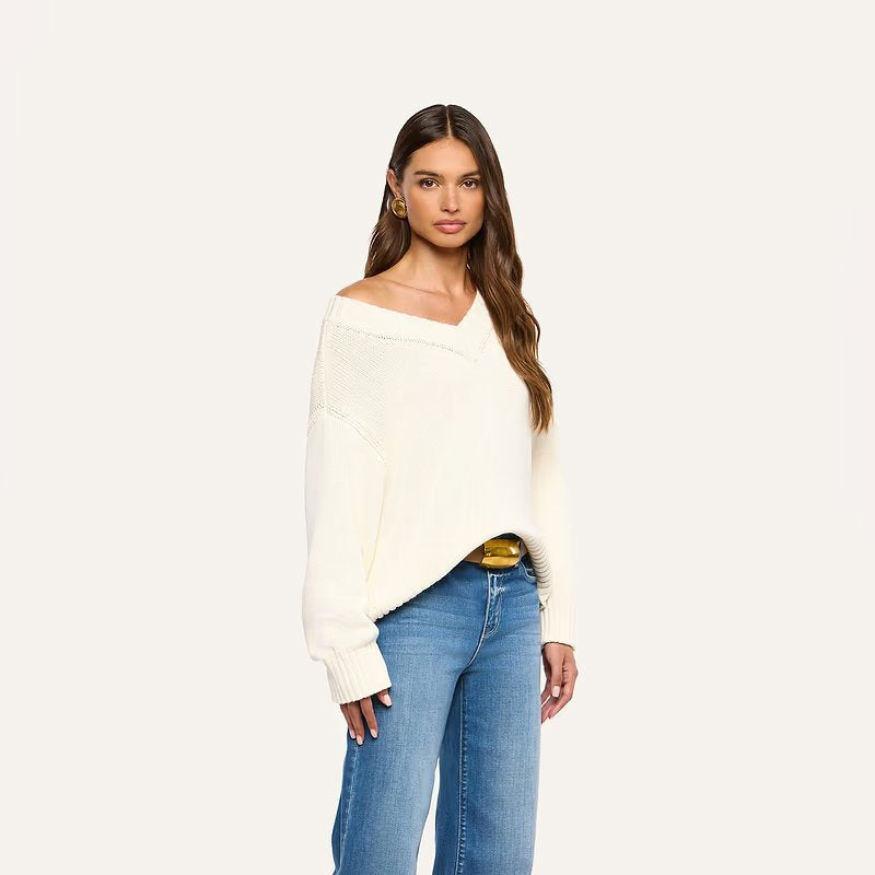 Paxton Oversized V-Neck Sweater Ivory Sweater - V-Neck L'Agence 
