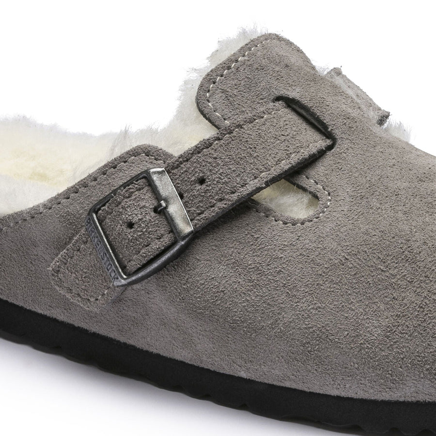 Boston Shearling Suede Stone Coin Shoes - Flats - Slide Birkenstock 