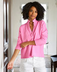 Patrick Popover Fleece Henley Pink Lemonade Tops - Sweatshirts Frank & Eileen 