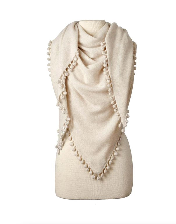 Pom Pom Triangle Wrap Shortbread Accessories - Scarves Alpine Cashmere 