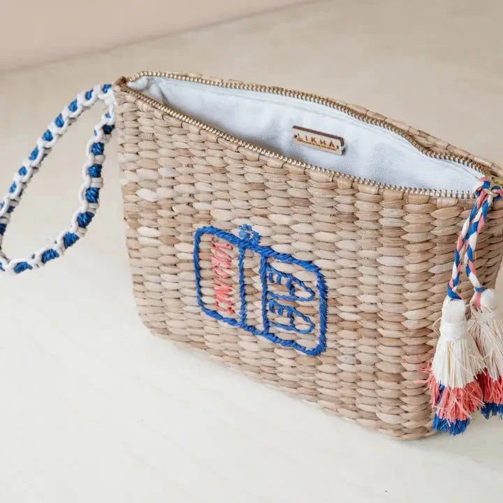 Mini Woven Wristlet Pouch Embroidered Sardine Can