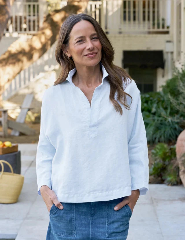 Gabi Popover Shirt Linen French Blue Tops - Blouses Frank & Eileen 