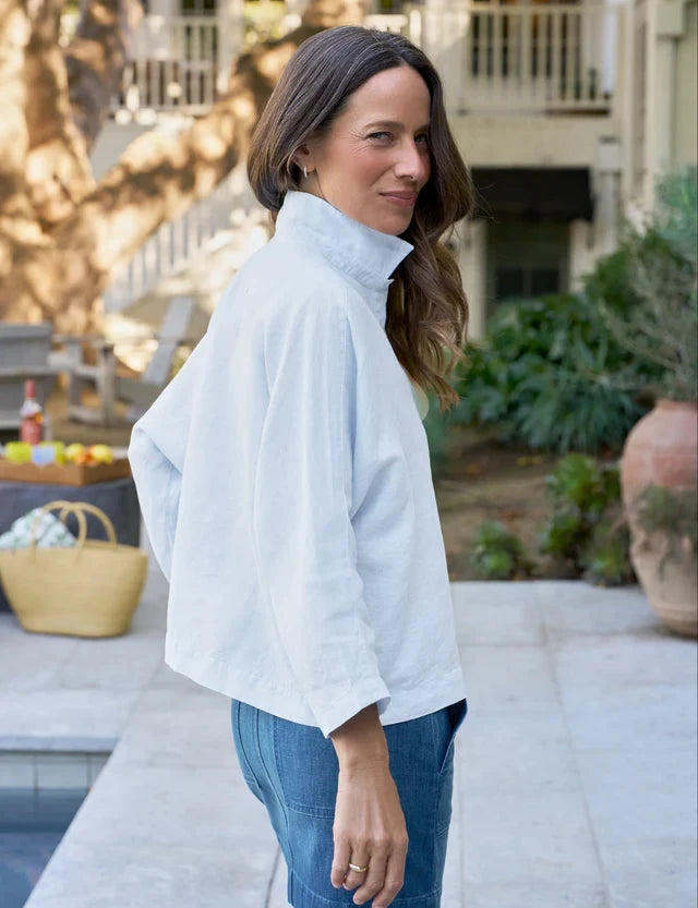 Gabi Popover Shirt Linen French Blue Tops - Blouses Frank & Eileen 