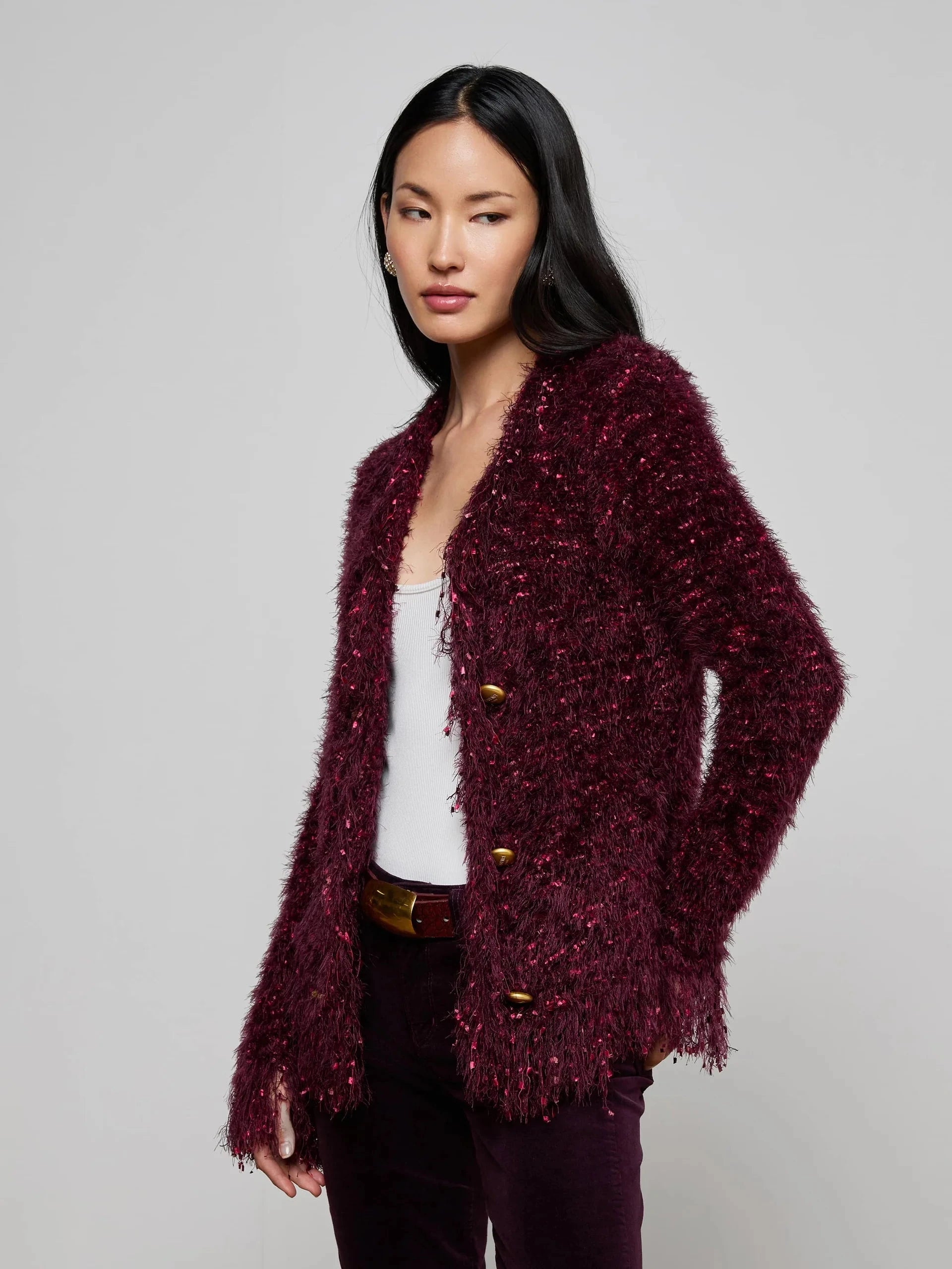 Azure Fringe Cardigan Blazer Malbec Multi/Gold Sweater - Cardigans L'Agence 