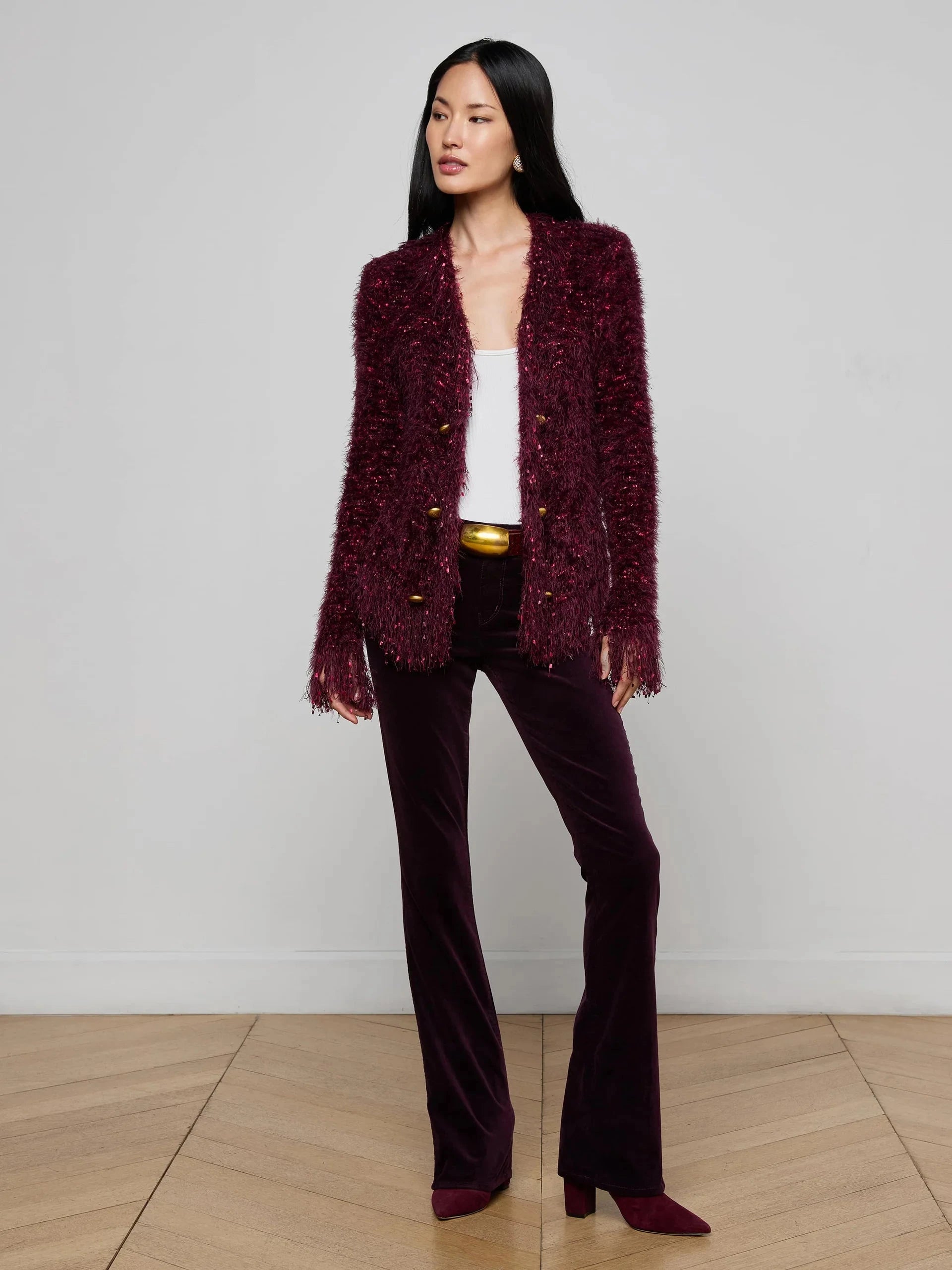 Azure Fringe Cardigan Blazer Malbec Multi/Gold Sweater - Cardigans L'Agence 