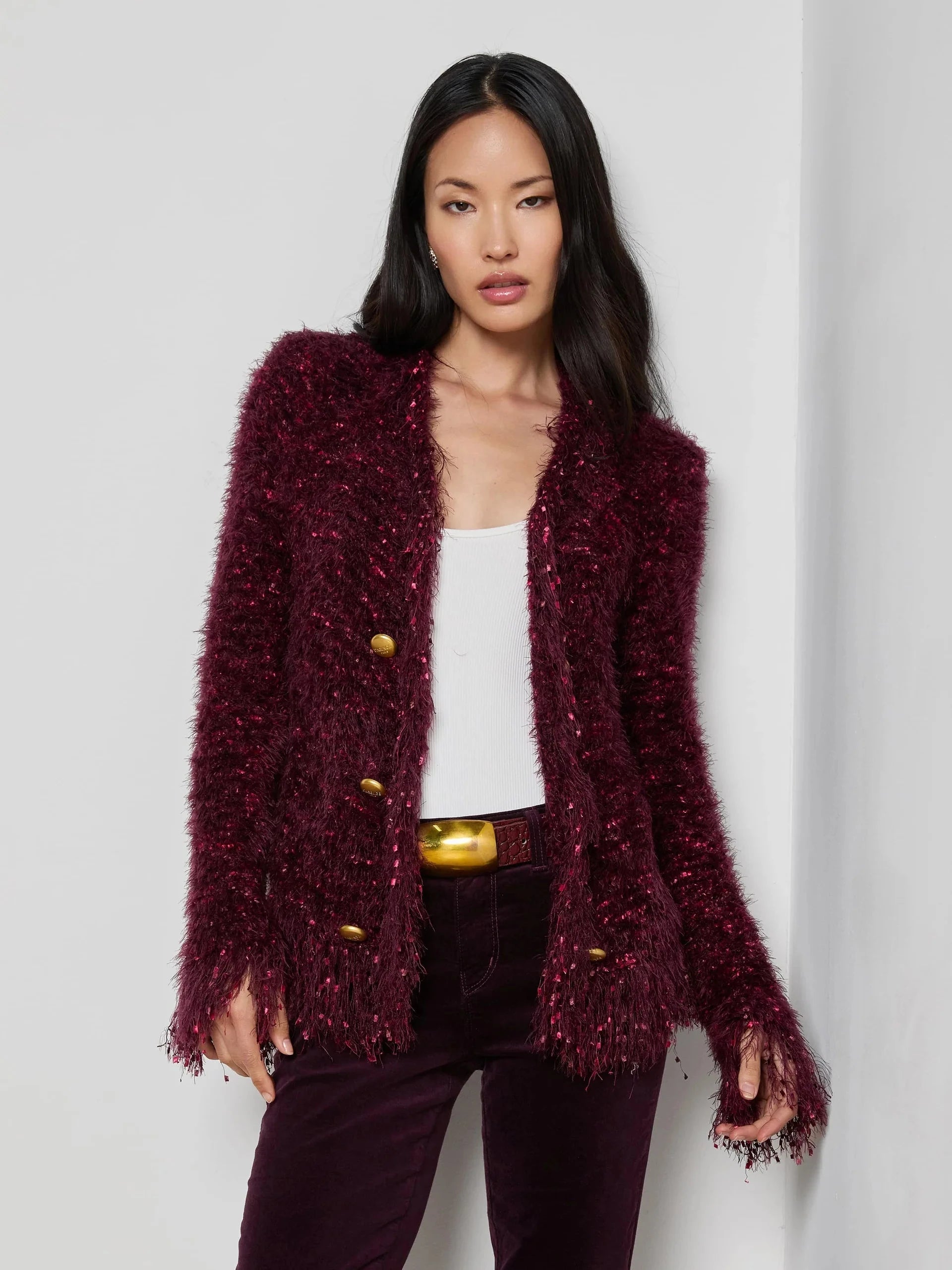 Azure Fringe Cardigan Blazer Malbec Multi/Gold Sweater - Cardigans L'Agence 