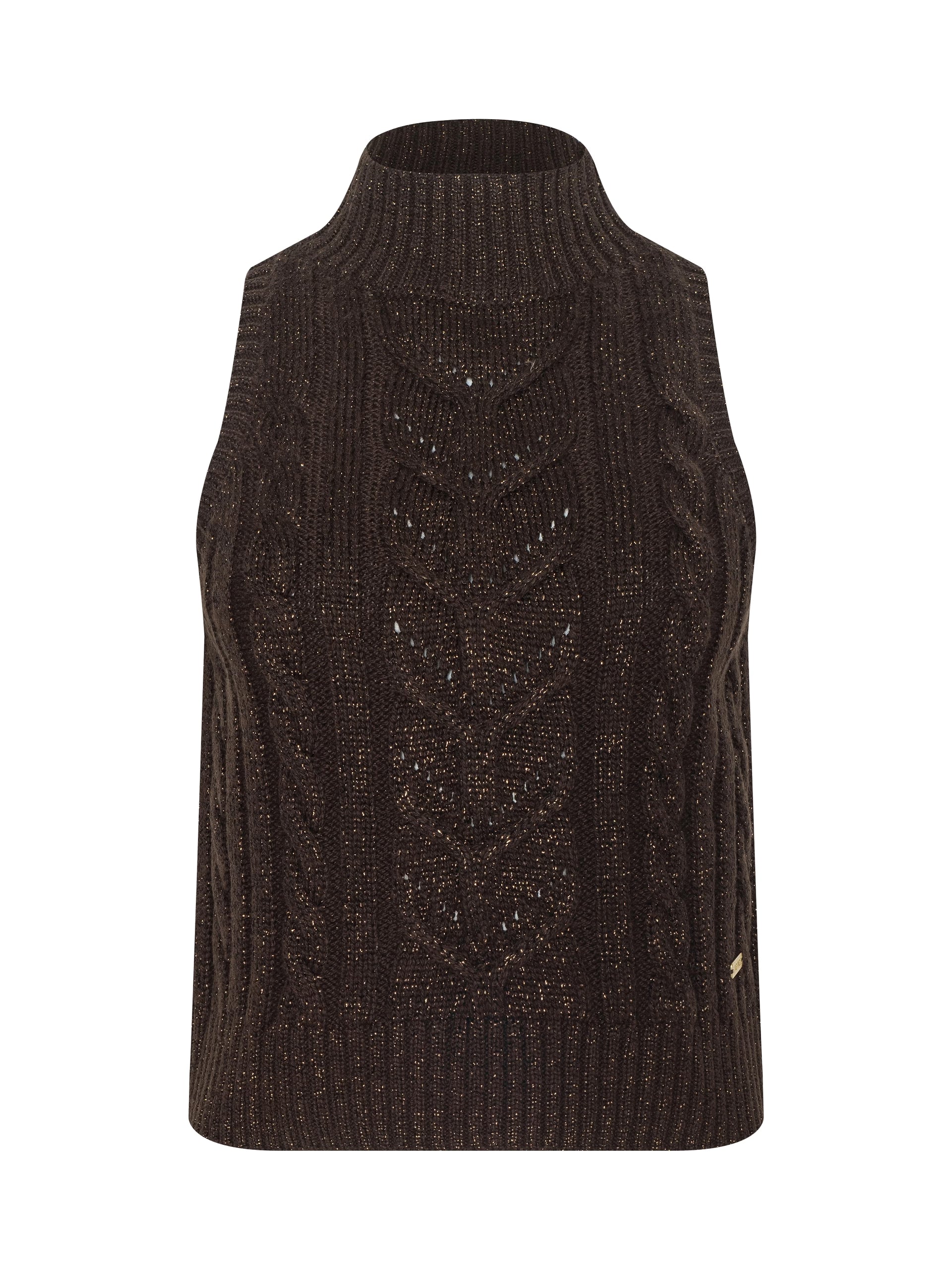 Bellini Cable-Knit Turtleneck Tank Dark Brown Sweater - Turtleneck L'Agence 