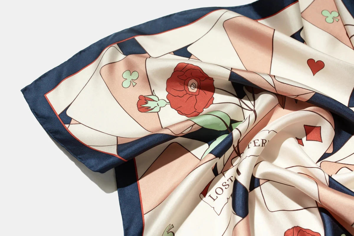 Camellia Silk Bandana Scarf Dark Blue Scarves Lost Pattern NYC 