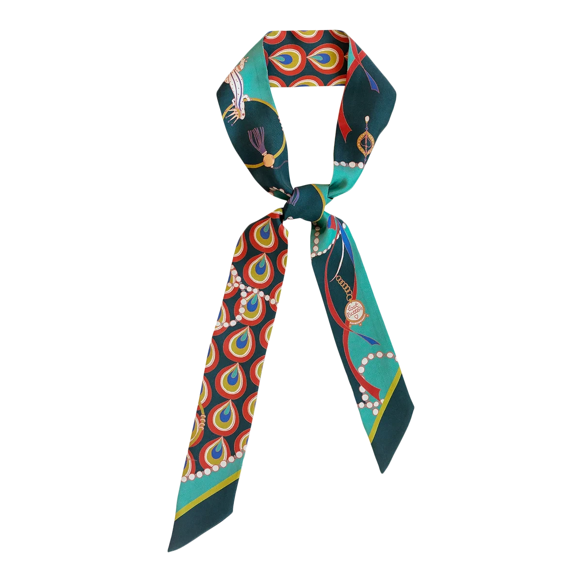 Peacock Silk Twill Skinny Scarf Teel Scarves Lost Pattern NYC 