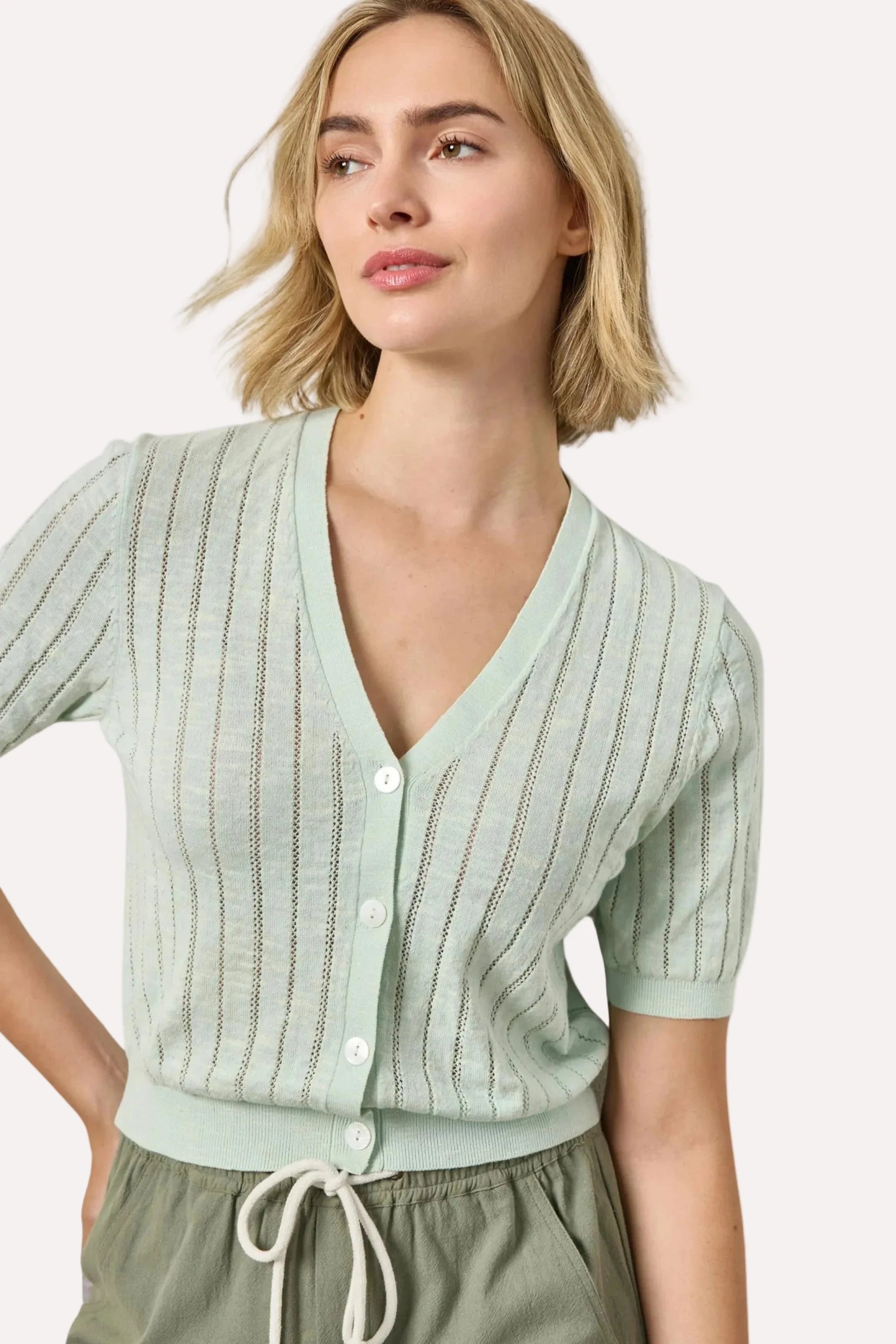 Open Stitch V Neck Cardigan Blue Mist Sweater - Cardigans Lilla P 