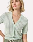 Open Stitch V Neck Cardigan Blue Mist Sweater - Cardigans Lilla P 