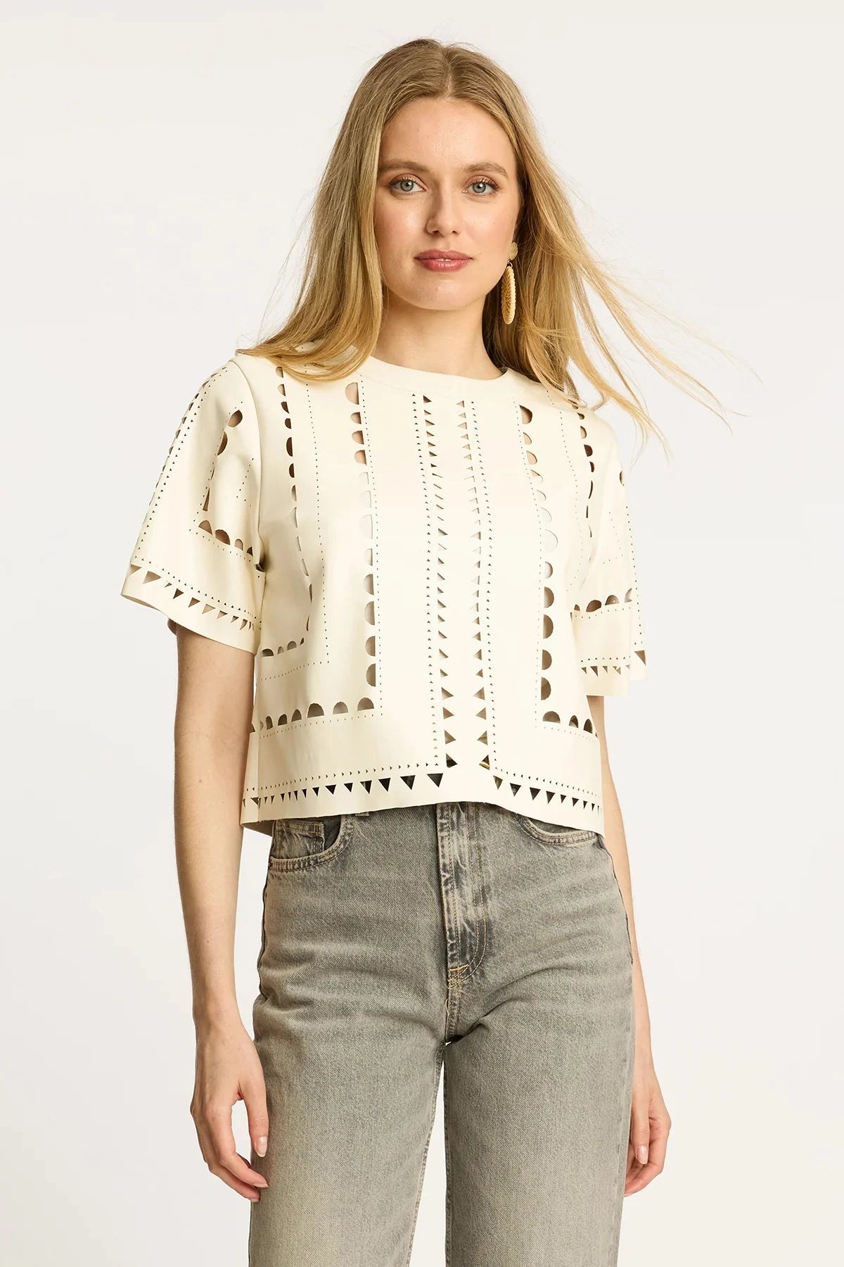 Anisa Top Antique White Vegan Leather Tops - Blouses Caballero 