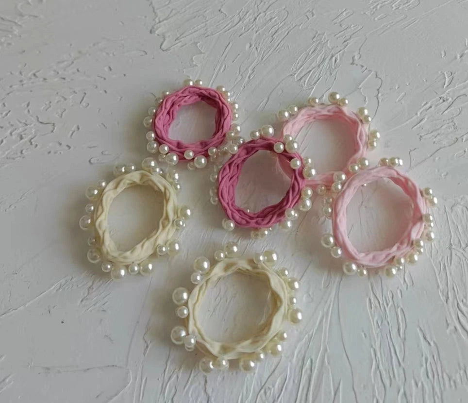 Textured Seamless Pearl Hair Ties Pink Beauty &amp; Hair Adorro 