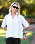Patty Popover Short Sleeve Henley White Tops - Tees Frank & Eileen 