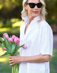 Patty Popover Short Sleeve Henley White Tops - Tees Frank & Eileen 