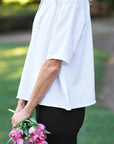 Patty Popover Short Sleeve Henley White Tops - Tees Frank & Eileen 
