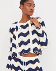 Jolene Cardigan Crochet Wave Stripe Sweater - Cardigans Cara Cara 