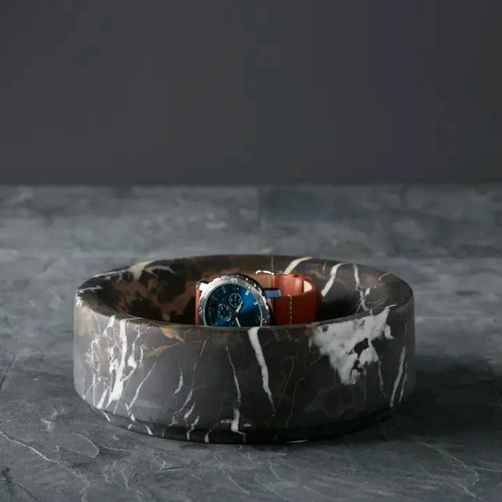 Black & Gold Marble 8" Honed Finish Catchall Bowl Home Decor - Bowls, Trays & Vases Marble Crafter 