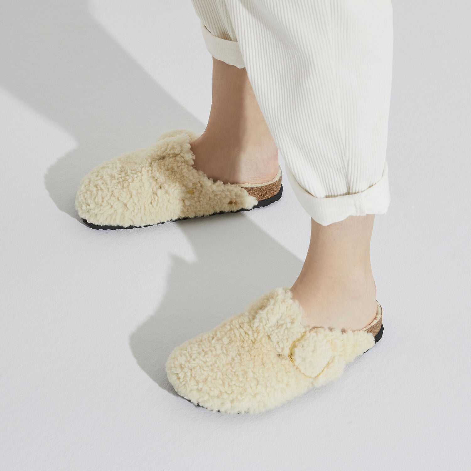 Boston Big Buckle Teddy Shearling Eggshell Shoes - Everyday Shoes Birkenstock 