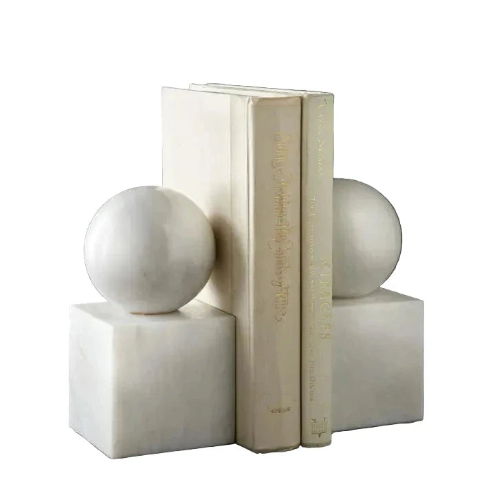 Pearl White Marble Honed Finish Bookends Home Decor - Decorative Accents Marble Crafter 