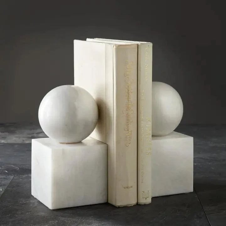 Pearl White Marble Honed Finish Bookends Home Decor - Decorative Accents Marble Crafter 