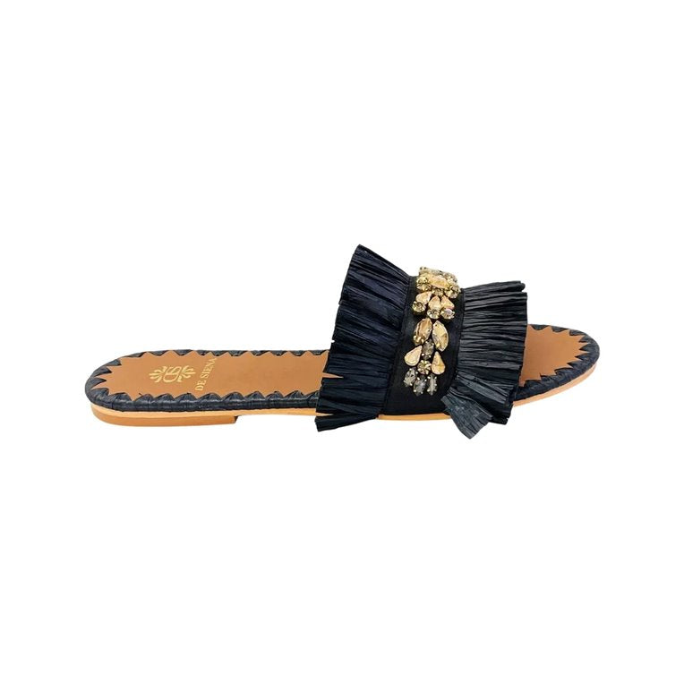 Semira Raffia Black Shoes - Sandals - Flat Sandals De Siena 