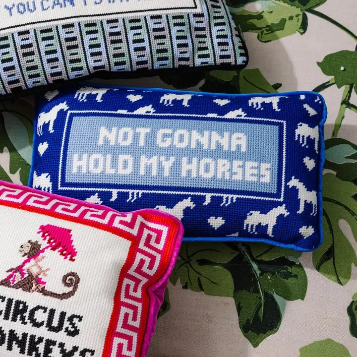 Hold My Horses Needlepoint Pillow Home Decor - Pillows Furbish 