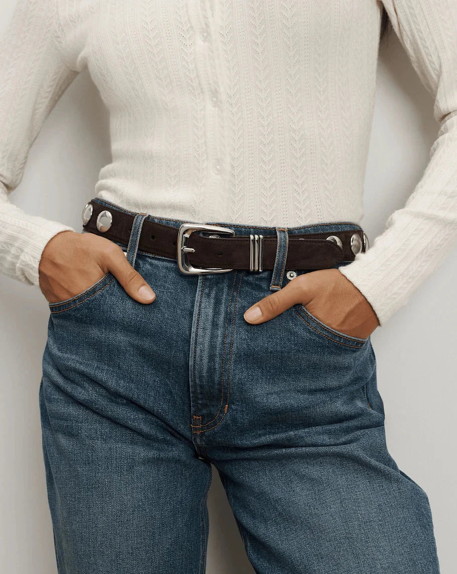 Arch Suede Studded Belt Espresso Belts Veronica Beard 