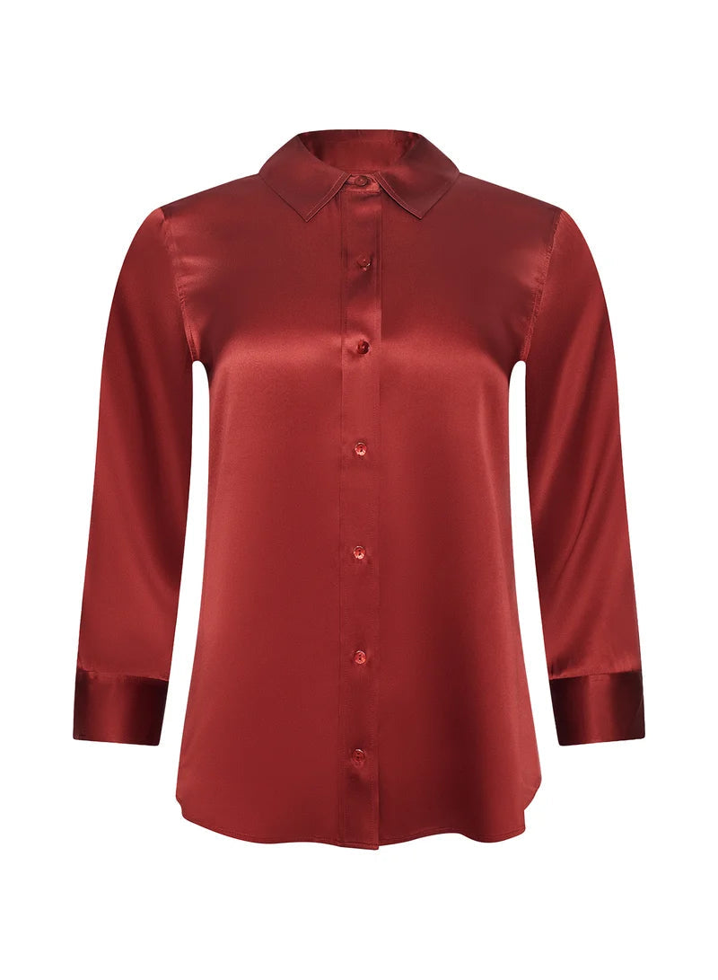 Dani 3/4 Sleeve Silk Blouse Carmine Tops - Blouses L'Agence 