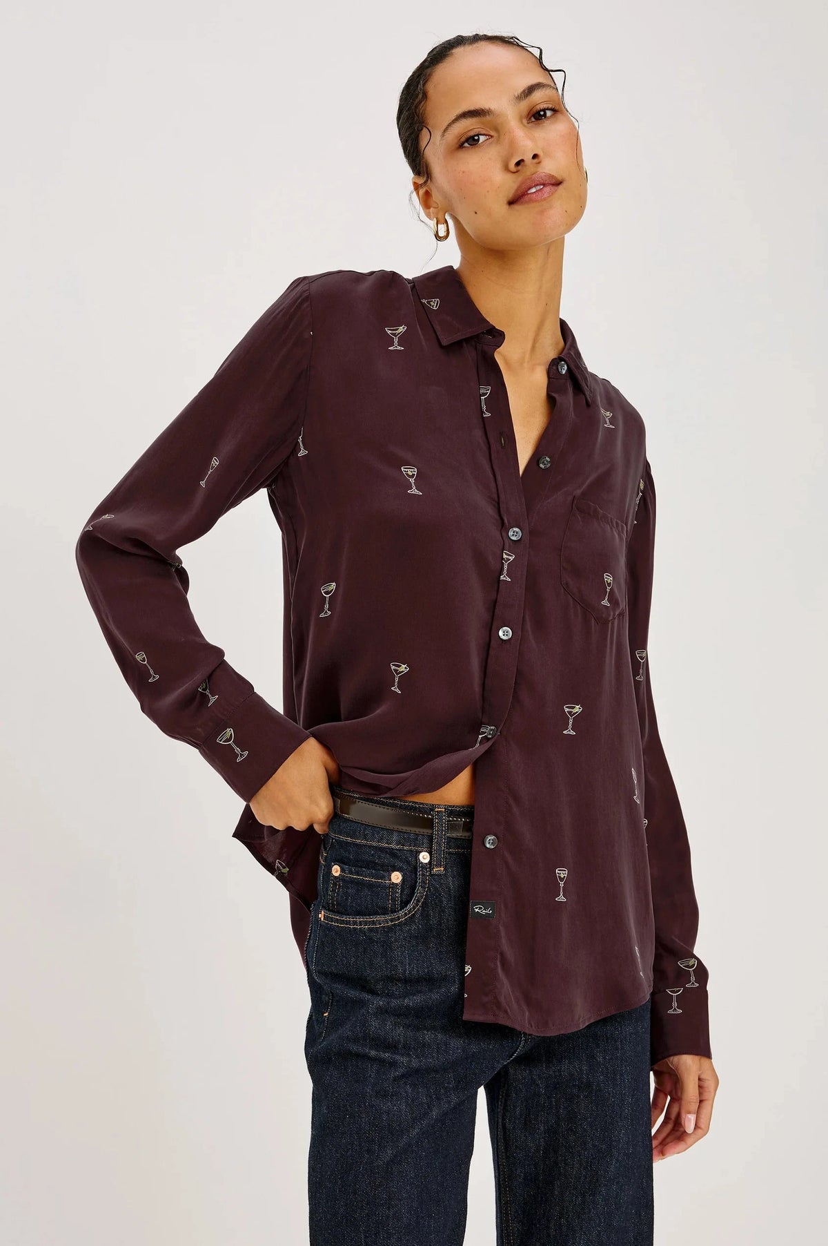 Alyssa Oxblood Martini Tops - Button Down Rails 