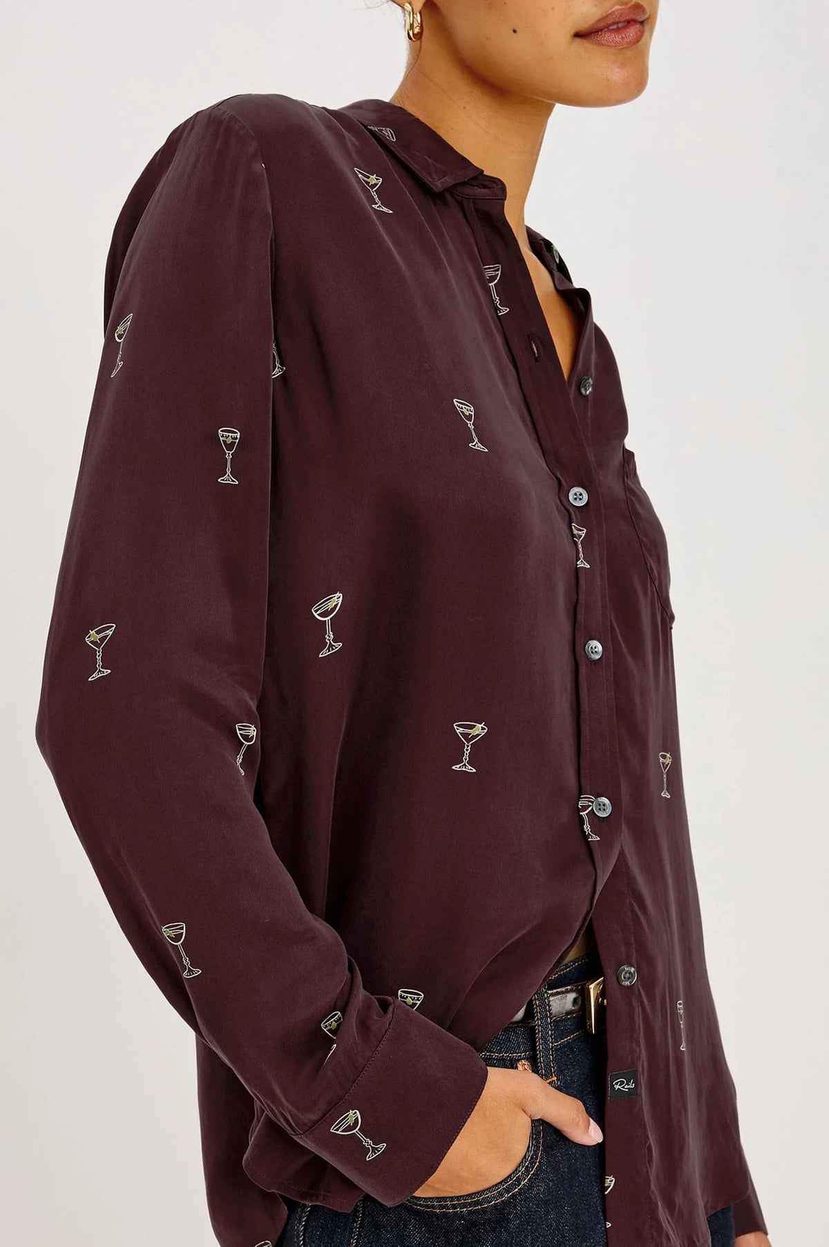 Alyssa Oxblood Martini Tops - Button Down Rails 