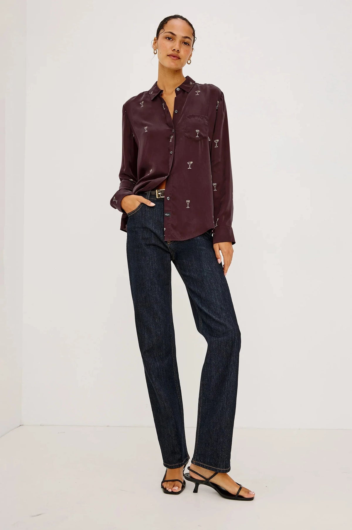Alyssa Oxblood Martini Tops - Button Down Rails 