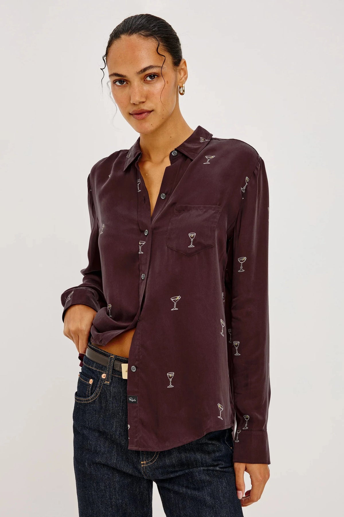 Alyssa Oxblood Martini Tops - Button Down Rails 