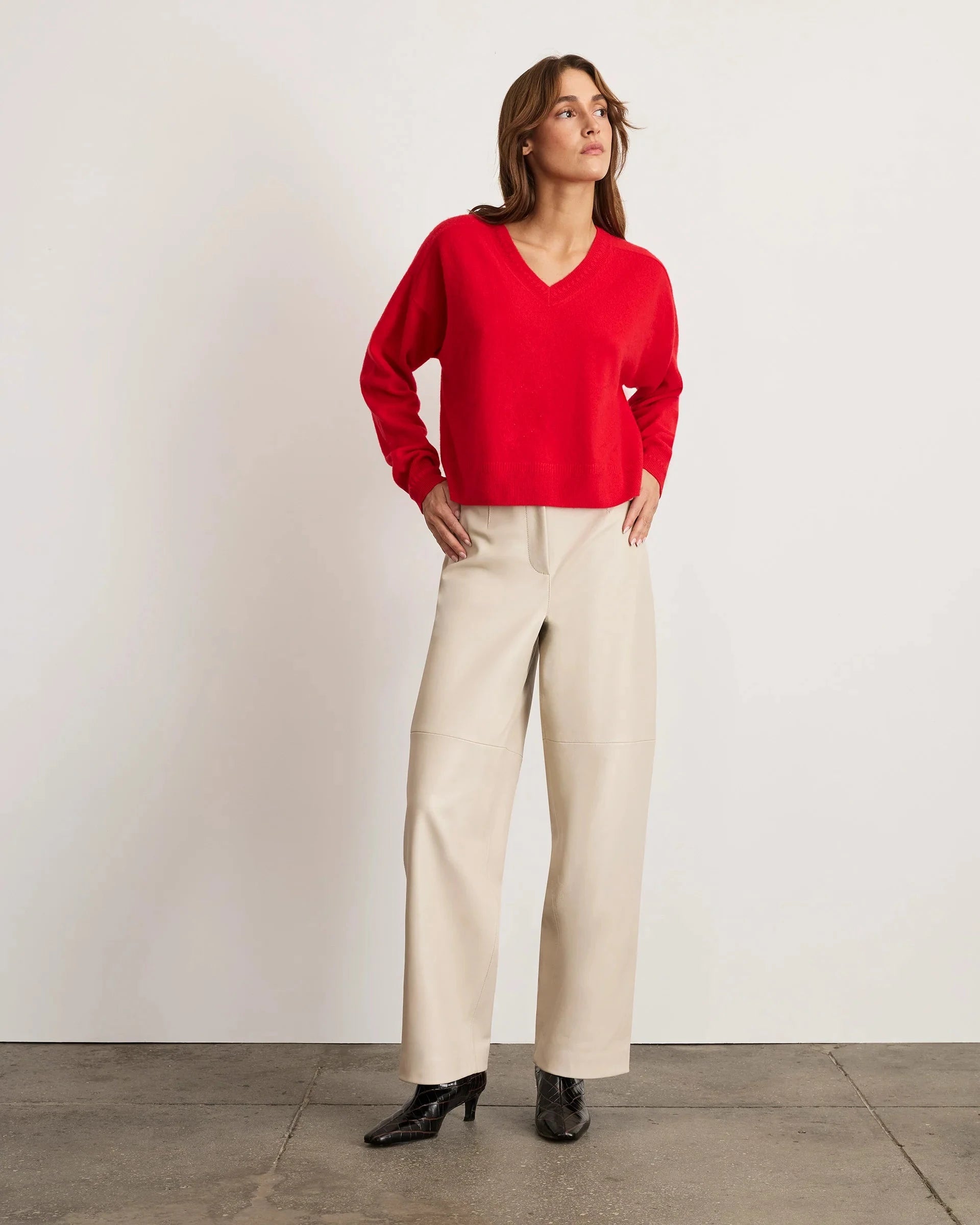 Audrey Cashmere V-Neck Sweater Scarlet Sweater - V-Neck Tanya Taylor 