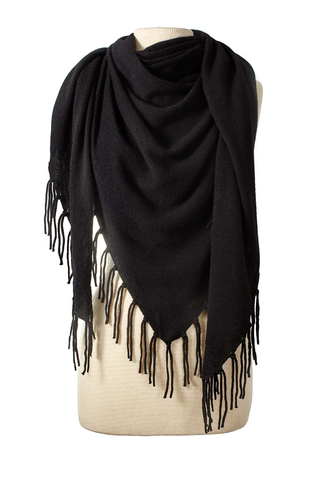Fringed Triangle Wrap Black Scarves Alpine Cashmere 