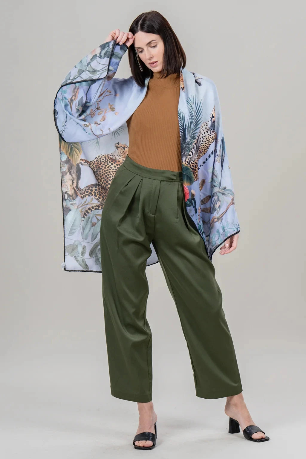 Grande Cheetah Scarf Cerulean Scarves Alpine Cashmere 