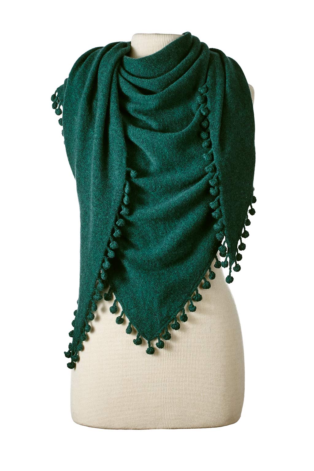 Pop Pom Triangle Wrap Juniper Scarves Alpine Cashmere 