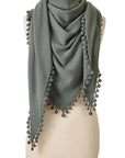 Pom Pom Triangle Wrap Moss Scarves Alpine Cashmere 