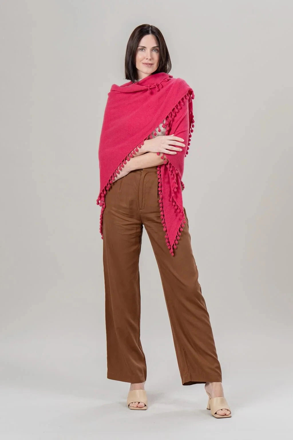 Pop Pom Triangle Wrap Rhubarb Scarves Alpine Cashmere 