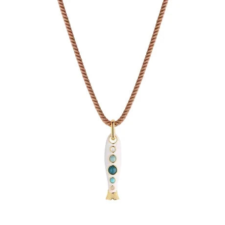 Amalfi White Enamel Fish Silk Cord Necklace Necklaces Thatch 