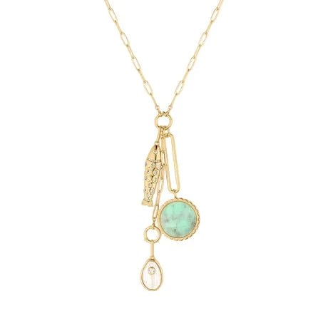 Antibes Chrysoprase and Mother of Pearl Lariat Necklace Necklaces Thatch 