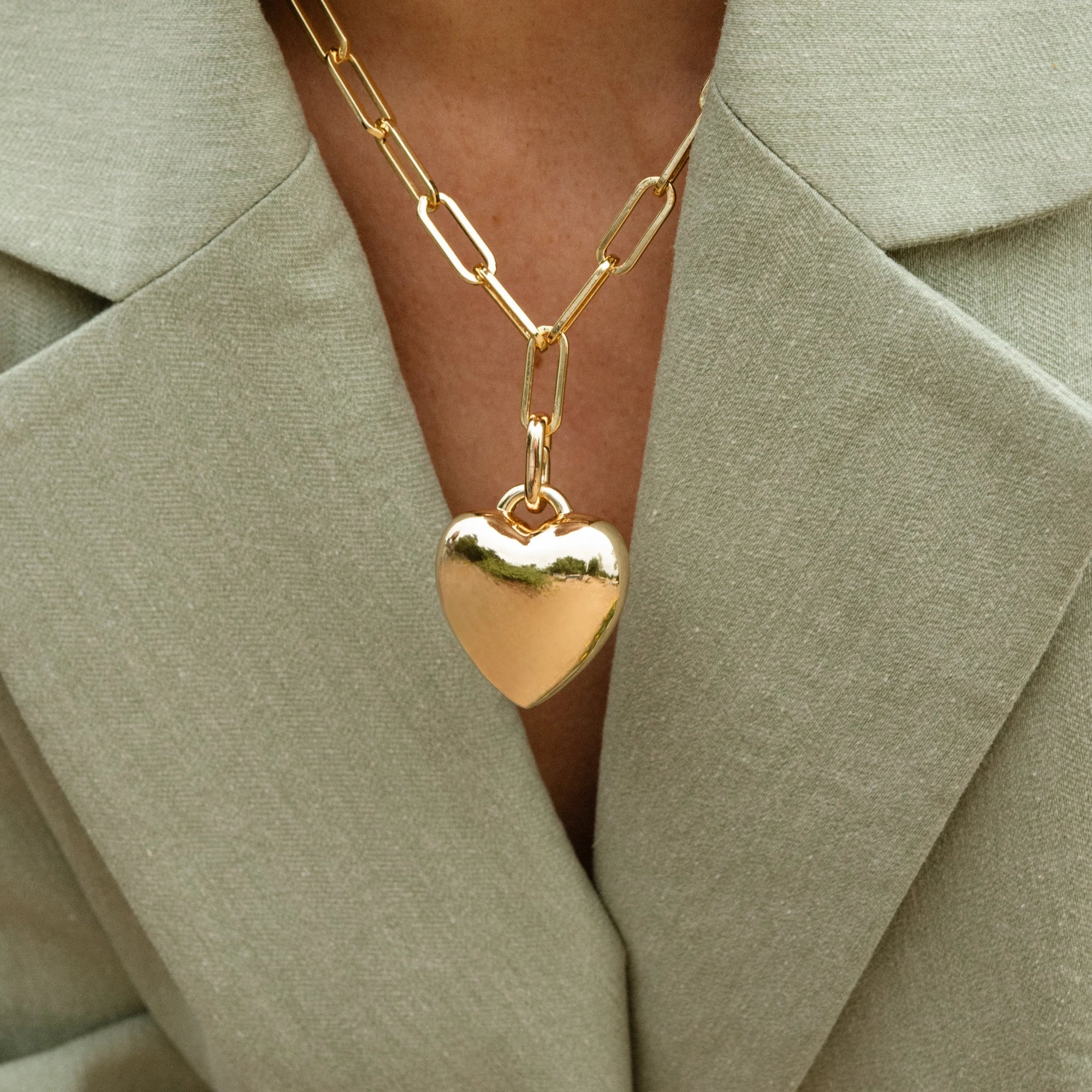 Aurelie Puffy Heart Link Necklace 14K Gold Plated Necklaces Thatch 