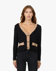 Fringe Trimmed V-Neck Jacket Black Combo Sweater - Cardigans Autumn Cashmere 