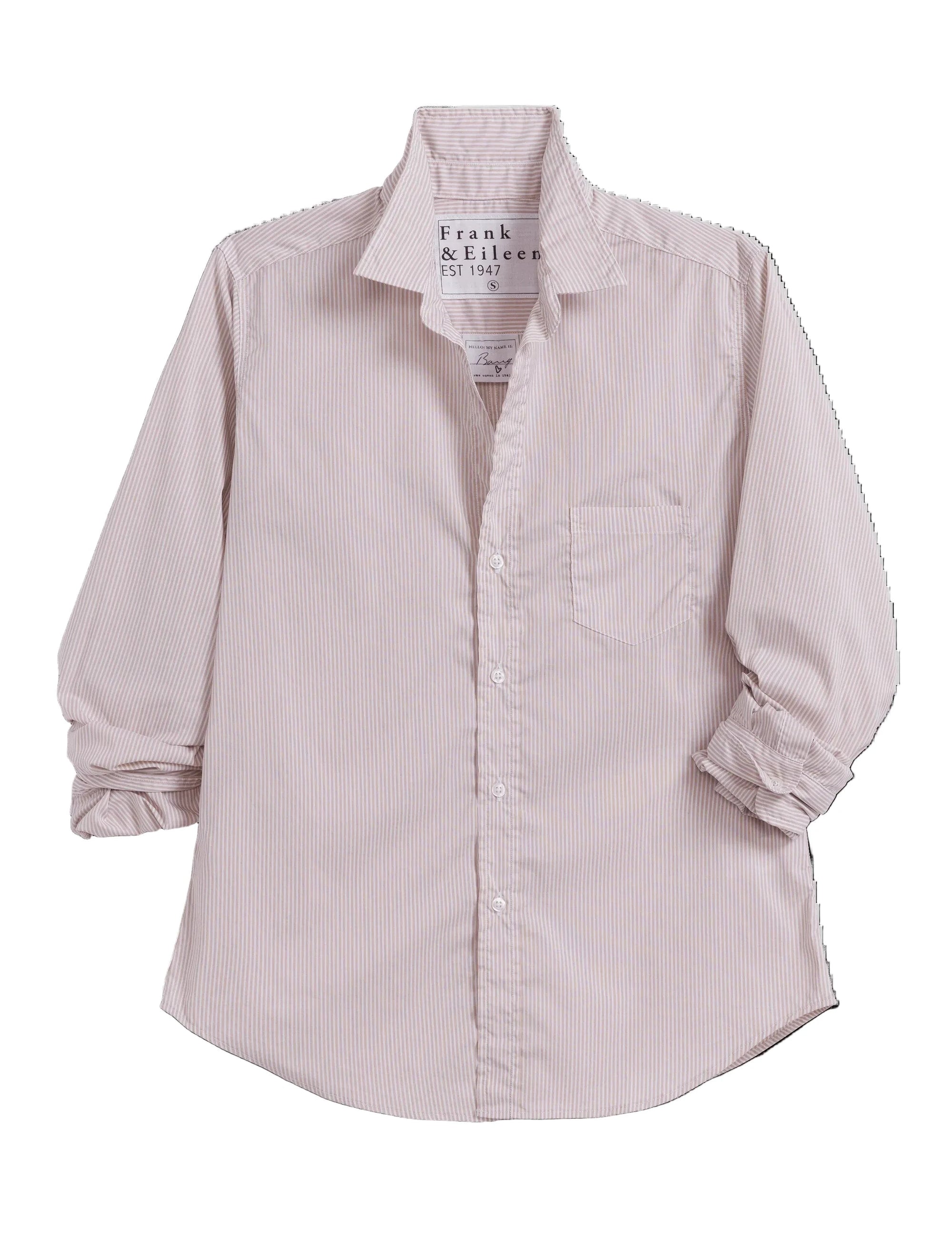 Barry Tailored Button Up Shirt Tan Stripe Tops - Button Down Frank &amp; Eileen 