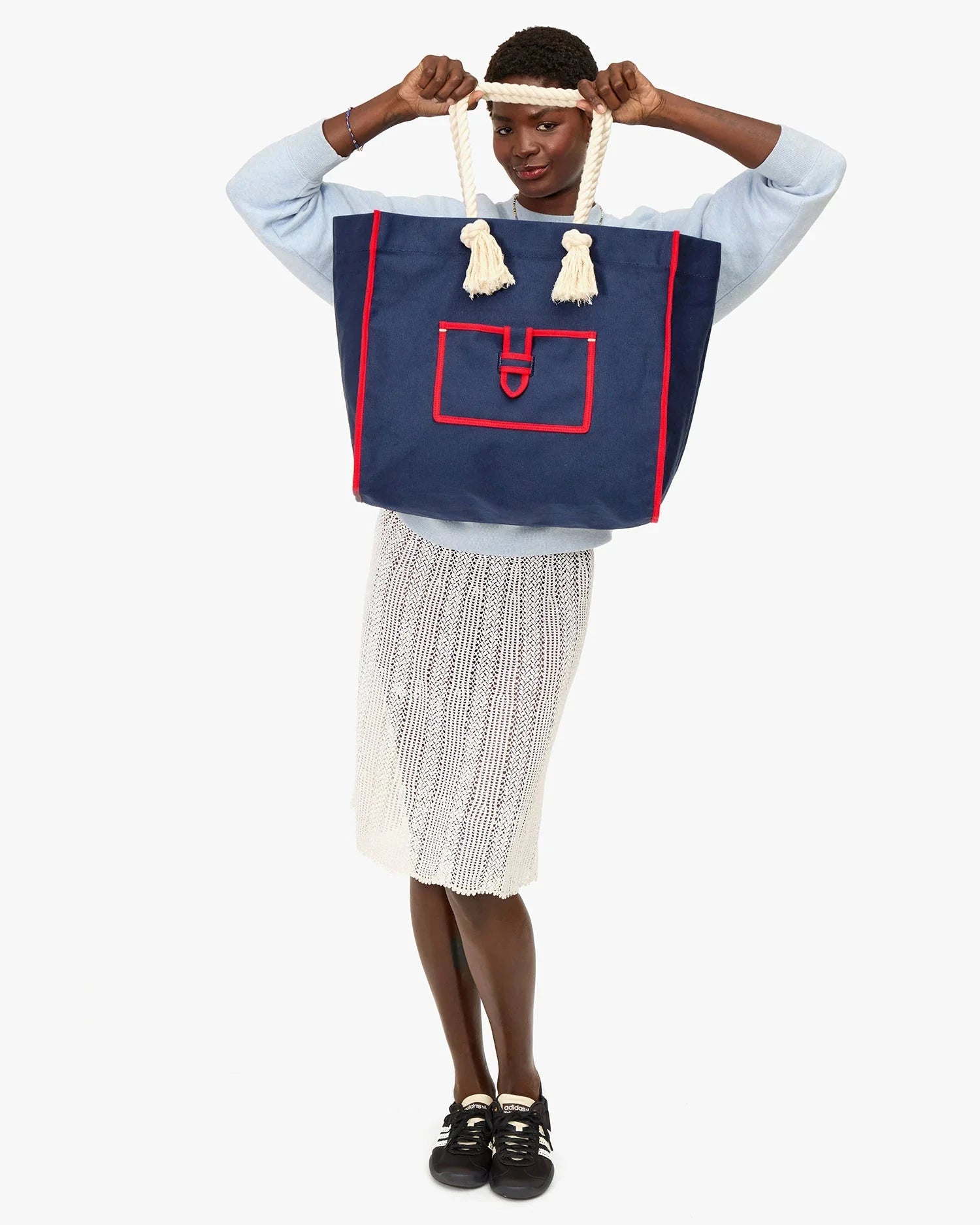 Beach Marine Canvas Bag Navy Tote & Satchel Clare V. 